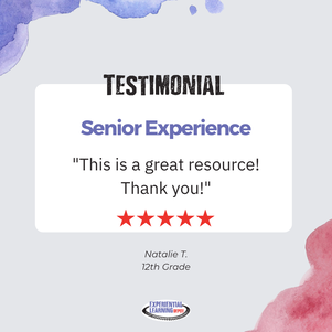 A 5-star testimonial for high school senior project experience full resource for effective and comprehensive high school senior seminars.