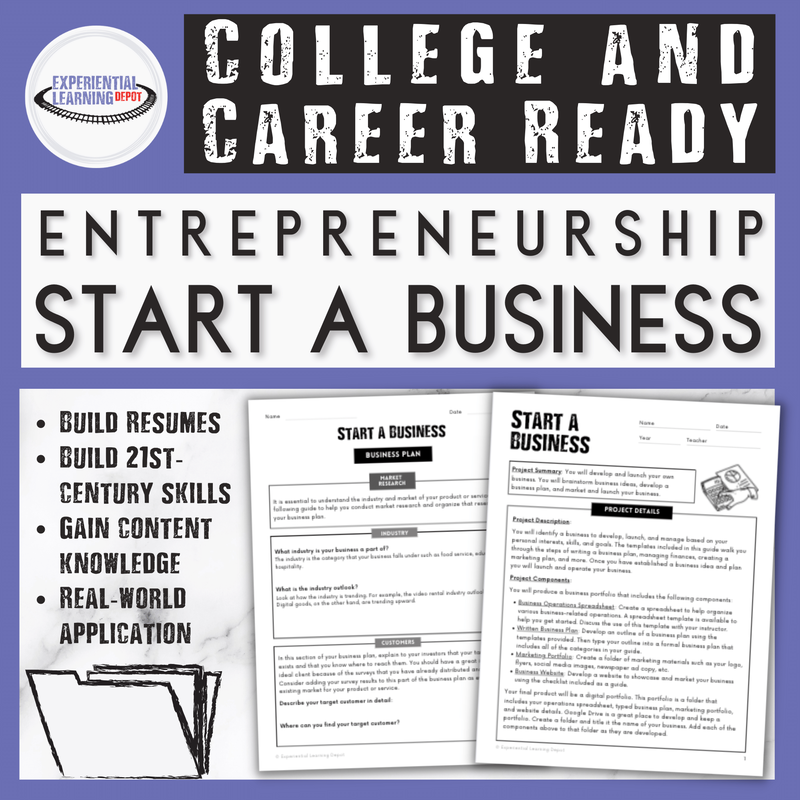 This Start a Business resource is a great resume builder an experience for the career portfolio and career exploration features of high school senior seminars.