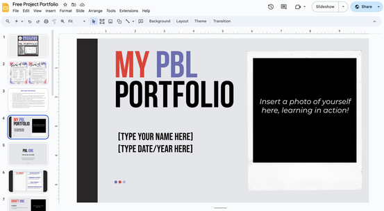 Free and project portfolio template to make learning personal